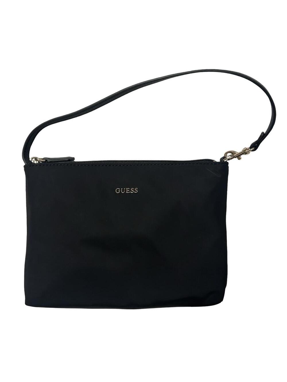 Guess Black Handbag Clutch Pouch‎ Handbag NWOT Zip Top Removable Wrist Strap